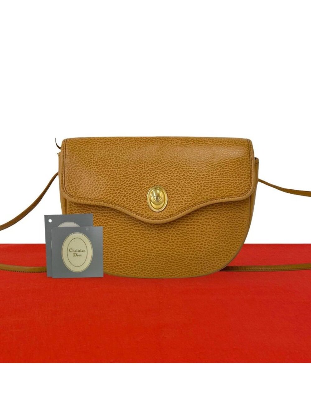 Dior Vintage CD Logo Leather Shoulder Bag Pochette Brown